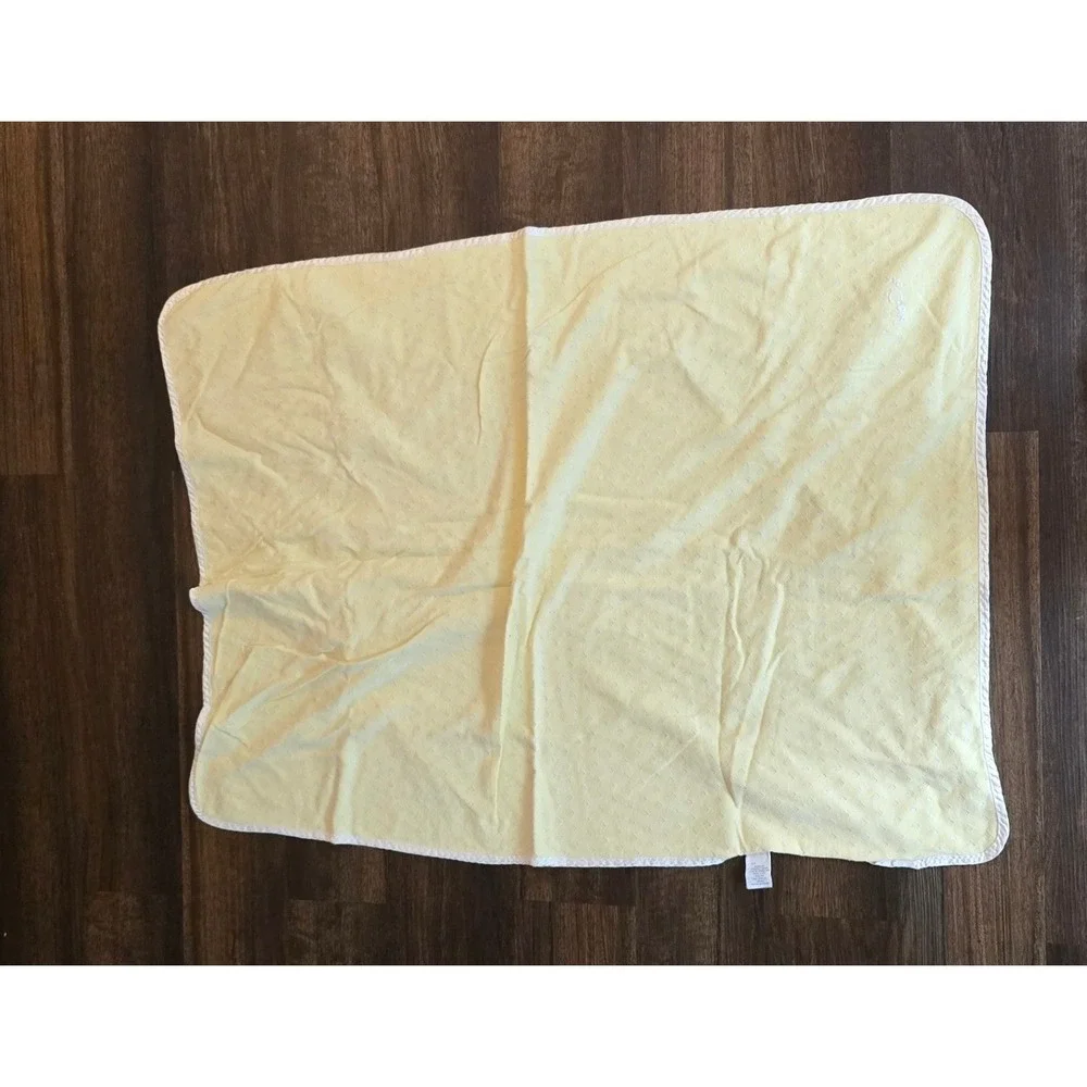 Vintage Baby Dior Yellow Blanket USA Cotton Dobby Diamond Pointelle Satin Trim